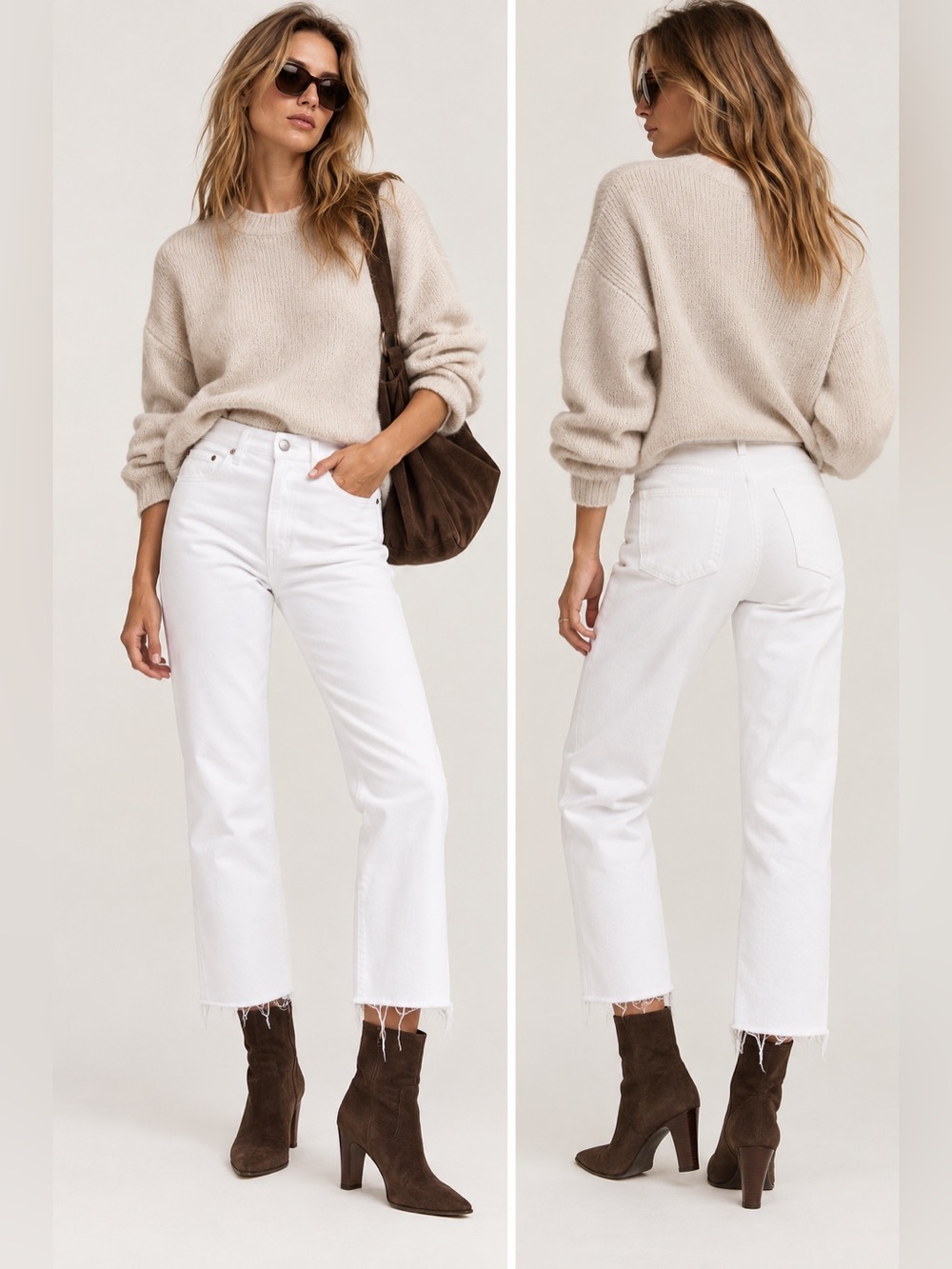 New! AGOLDE 90s Crop Element White High Rise Straight Leg Raw Hem Jeans 32 🤍